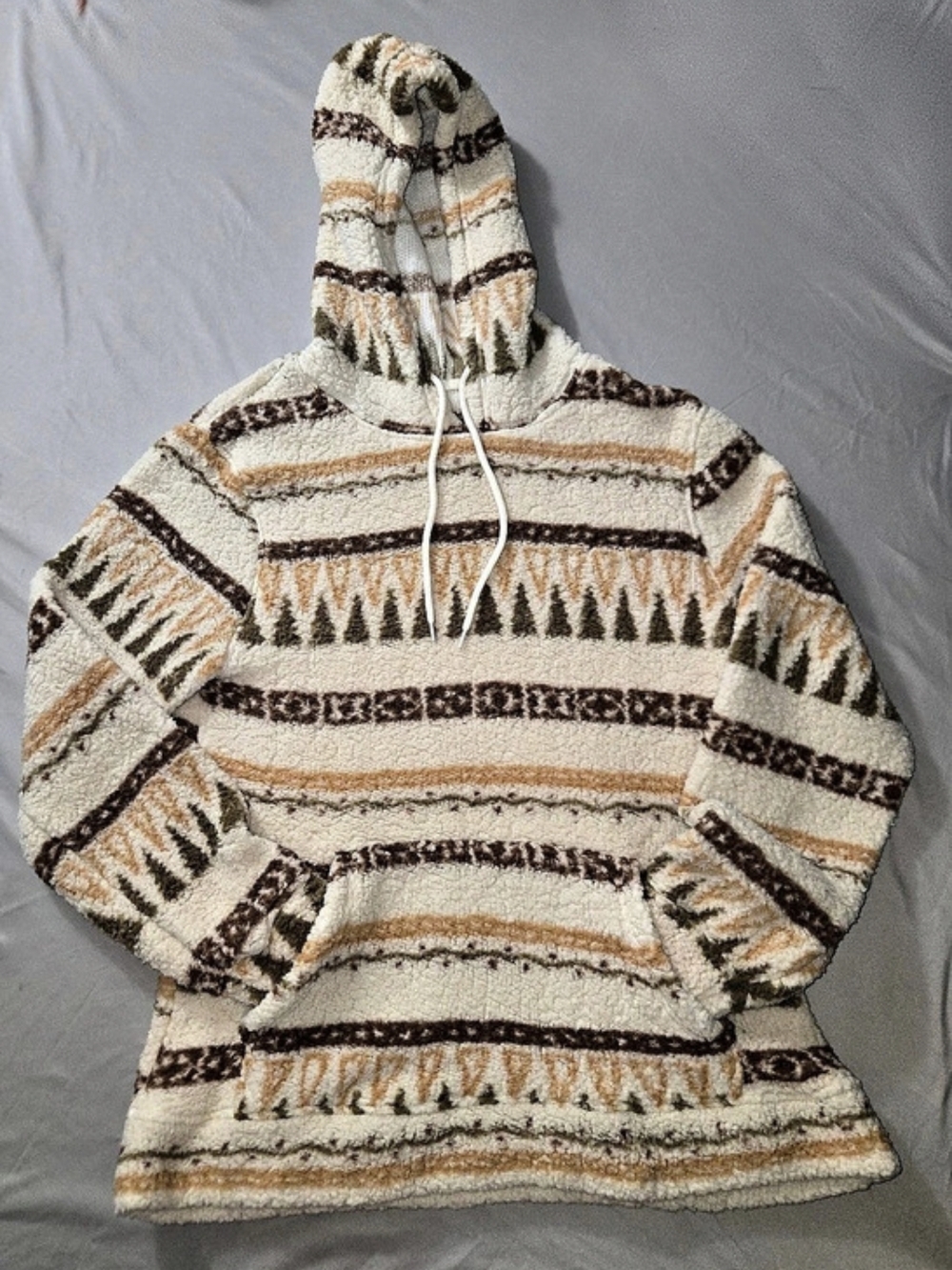 Trademark Brookly Cloth Geometric Fleece Hoodie in Cream & Brown Small Like New